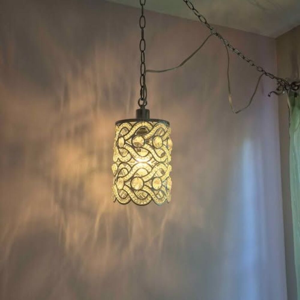 Glam Crystal & Silver Beaded Plug-In Swag Pendant Light